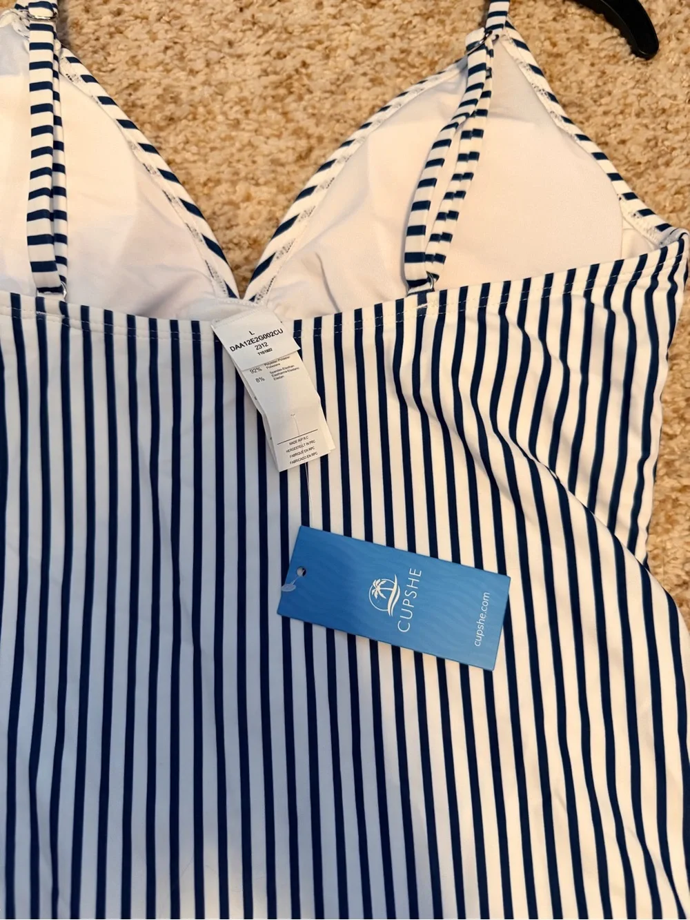 Cupshe Navy Teal and White Striped One-Piece Swimsuit